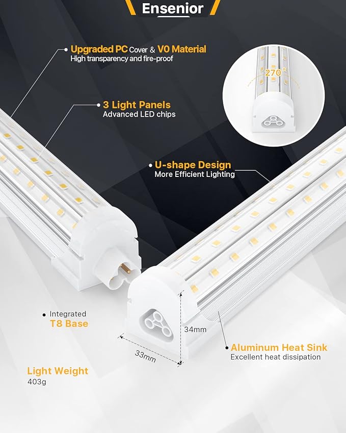 Ensenior 10 Pack 4 FT Led Shop Lights, 5000K Daylight, 5000LM Super Bright - Image 4