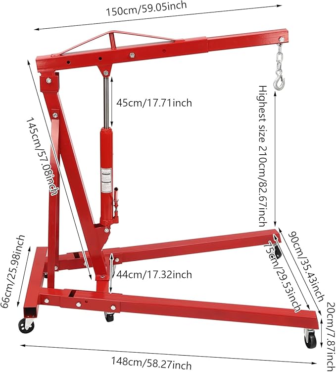 2 Ton Folding Engine Hoist Heavy Duty Carbon Steel Hydraulic Shop Engine Crane - Image 2
