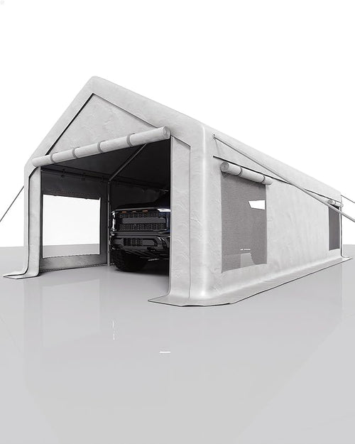 13x25 Ft Carport with 10 Sandbags, Car Port with 220g PE Tarp, 2 Roll-Up Doors - Image 2