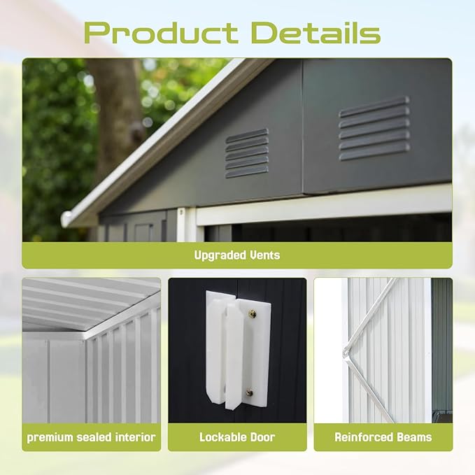 7' x 4.3' Outdoor Storage Shed, Sturdy Metal Building w/Windows & Lockable Doors - Image 6