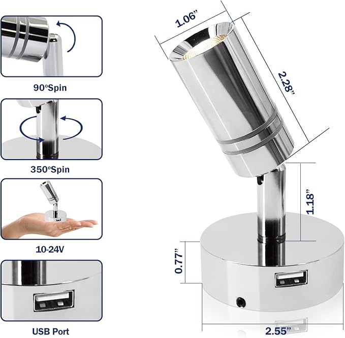 THALASSA 12V Interior LED RV Reading Lamp - Image 5