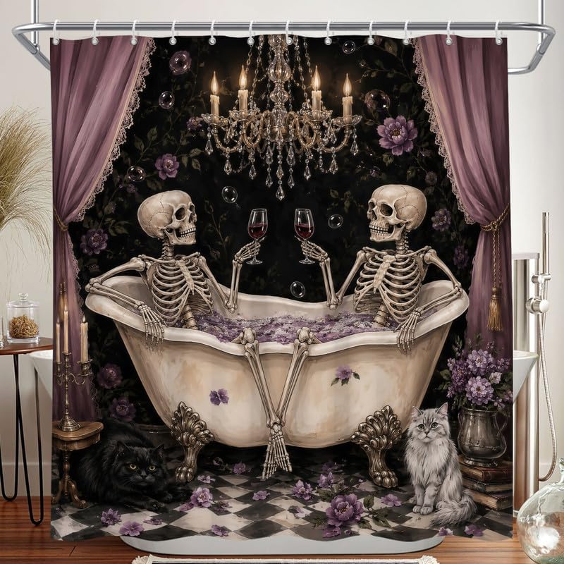Gothic Halloween Skeleton Skull Shower Curtain 72x72 inch by Duluxykl