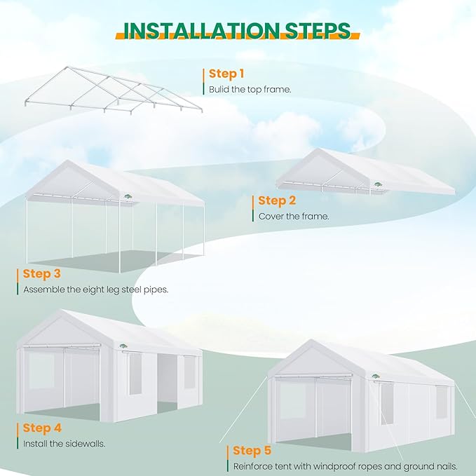 COBIZI Carport Canopy 12x20 Heavy Duty Portable Garage - Image 7