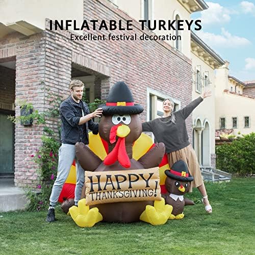 VIVOHOME 6ft Height Happy Thanksgiving Inflatable LED Lighted Turkey Family - Image 3