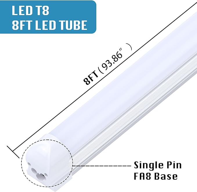 12 Pack, Led Shop Lights, 8FT Led Shop Light, 100W 6000K 15000LM Clear White - Image 3