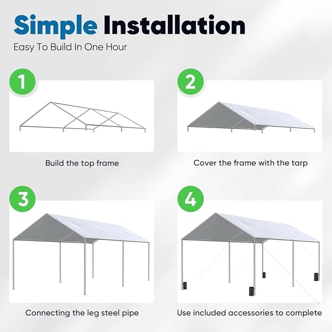 Quictent 10x20 ft Heavy Duty Car Canopy Galvanized Frame Carport Outdoor Party - Image 5