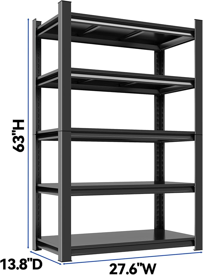 63"H Garage Shelving Heavy Duty Rack, 3000 LBS Capacity 5 Tier Adjustable - Image 2