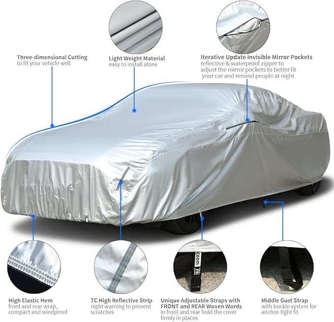 Tecoom Car Cover Waterproof All Weather, Outdoor Full Exterior Covers Without - Image 2