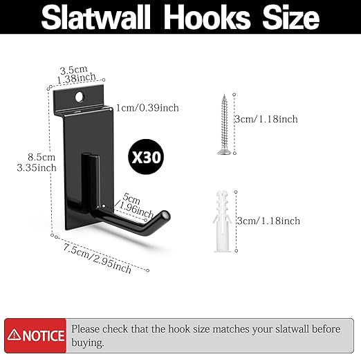 3-H Slatwall Accessories 30 Pack, 2 Inch Slatwall Hooks & Hangers, Heavy Duty - Image 2