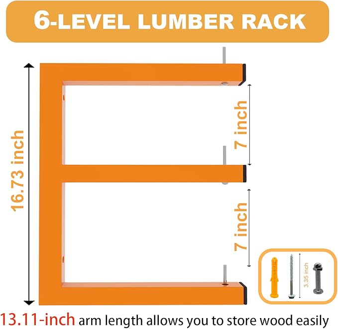 4 Pack Wall-Mounted Lumber Rack, Heavy Duty Wood Storage Racks, 6-Level System - Image 2
