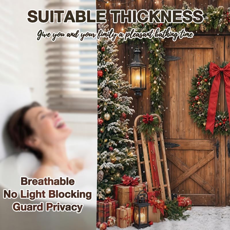 Farmhouse Christmas Shower Curtain, 72x84 Inch Waterproof Fabric - Image 6