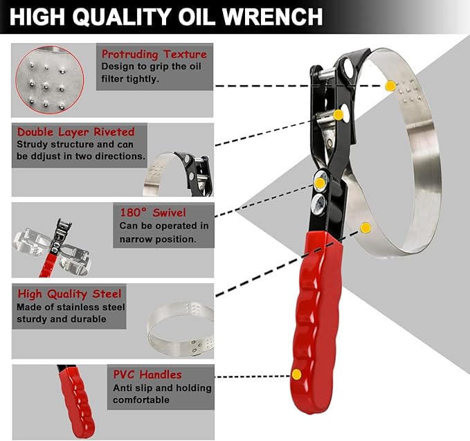 Medium Oil Filter Wrench, Oil Filter Removal Tool Adjustable from 3-5/6" to - Image 3