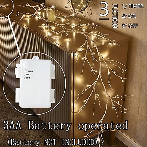 Fudios Lighted Birch Garland with Timer 48 LED Fairy Lights 6ft Battery Operated for Mantle Decor, Lit Christmas White Twig Garland Winter Home Wall Decoration Indoor Outdoor Use 1 Set - Image 3