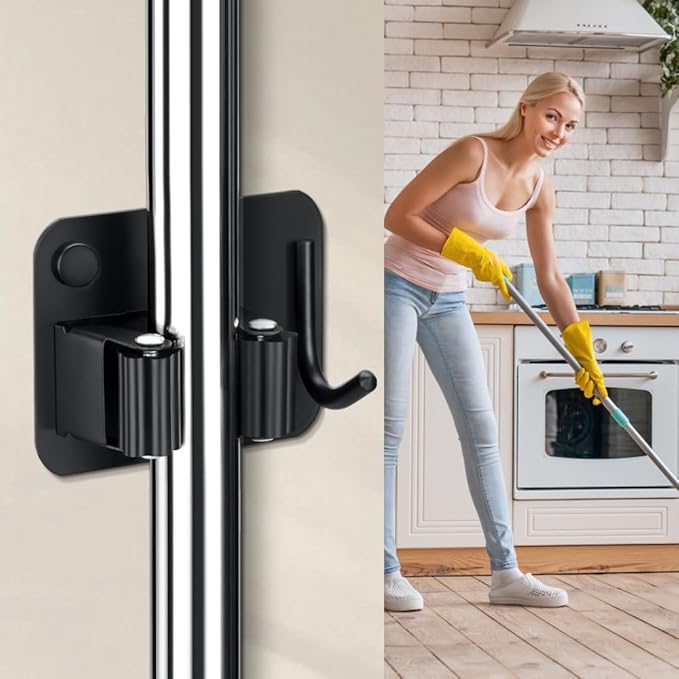 4-Pack Broom Holder with Heavy Duty Hooks, Upgraded Stainless Steel Mop Hanger. - Image 5