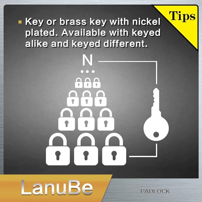 LanuBe Laminated Padlock 1-9/16 inch Long Shackle 6 Pack Keyed Alike, Bulk Locks - Image 3