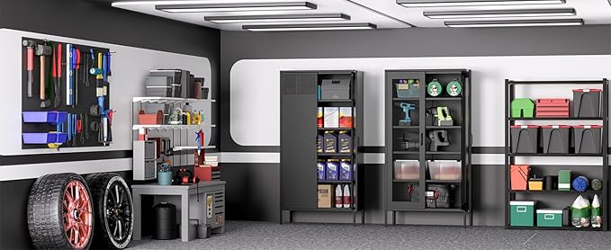 Metal Storage Cabinets with 4 Adjustable Shelves，Black Metal File Cabinet - Image 6