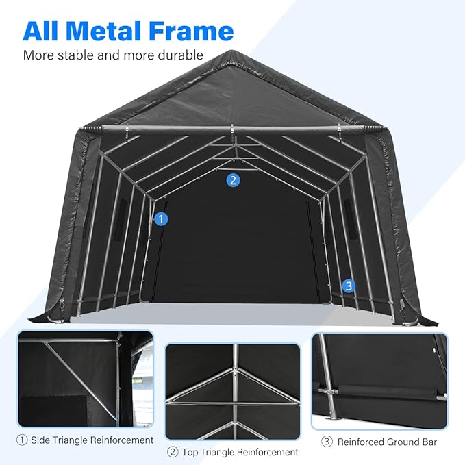 ADVANCE OUTDOOR 13x20 ft Carport 2 Roll up Doors & Vents Outdoor Portable - Image 3