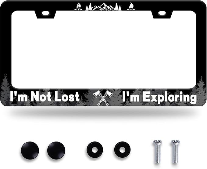Funny License Plate Frame I'm Not Lost I'm Exploring License Plate Stainless by GORSNKYE