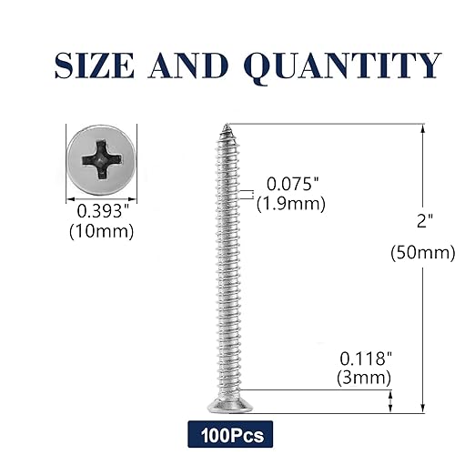 #12 x 2 Wood Screw 100Pcs 18-8 Stainless Steel Screws Flat Head Phillips Fast - Image 2