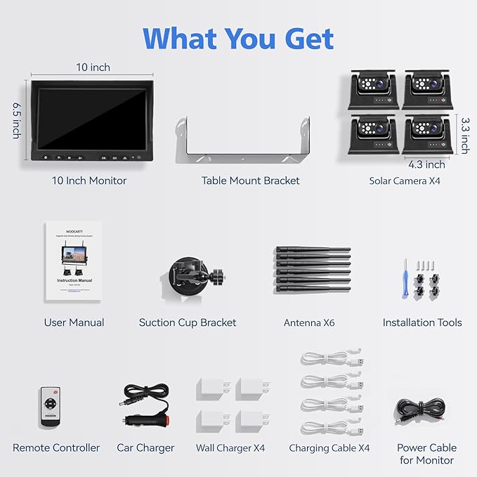 10.1" - 4 Magnetic Solar Wireless Backup Camera System, HD 1080P DVR Monitor - Image 7