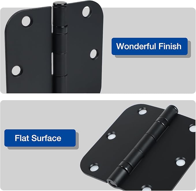 24 Pack Ball Bearing Door Hinges Matte Black 3.5 Inch 5/8"Radius Rounded Squeak - Image 3