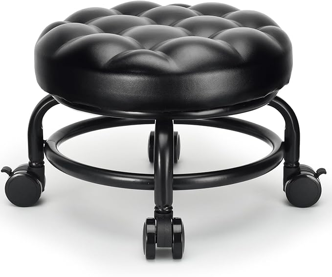 Low Height Rolling Stool Roller Stool PU Leather Comfortable Seat 360°Swivel by LWADALN