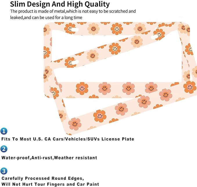 2 Pack Universal Smiley Face Flower License Plate Frame-Rustproof Aluminum - Image 3