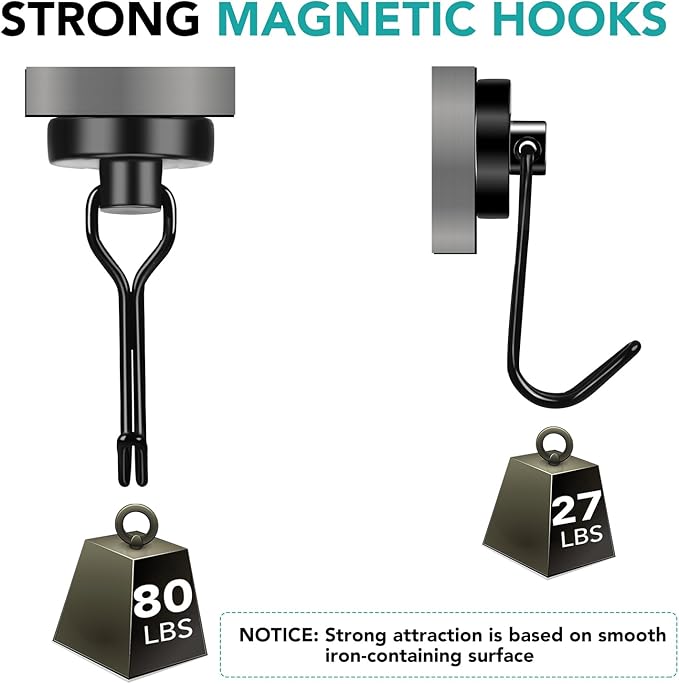 DIYMAG Black Magnetic Hooks, 80LBS Strong Magnetics Heavy Duty, Magnet Hook - Image 4