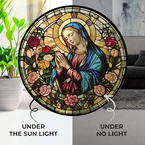 Virgin Mary Stained Glass Suncatcher Stained Glass Window Hanging Home Decor Garden Halloween Christmas Party Wedding Housewarming Gifts - Image 4