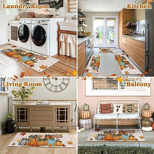 U'Artlines Fall Pumpkin Kitchen Rugs with Runner Sets 3 Piece,Washable - Image 4
