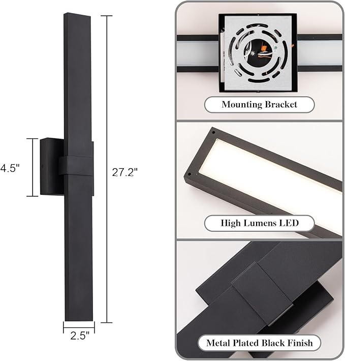 Modern Outdoor Wall Light Fixtures 27.2" Black Outdoor Porch Lights Exterior - Image 7
