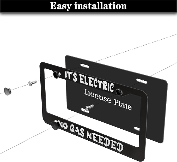 License Plate Cover Black and White License Plate Frames It’s Electric No Gas - Image 7