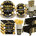 Funnymoom 452 Pcs Black Gold We Appreciate You Decoration for 50, Thank You Paper Plates Napkins Cups Tablecloth Set for Administrative Professional Day Employee Teacher Volunteer Appreciation Supply by Funnymoom