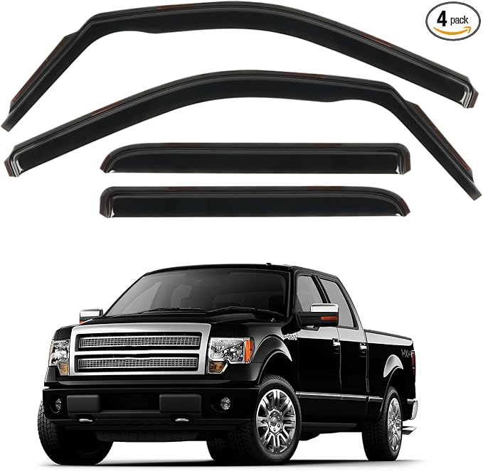 in Channel Rain Guards Fit for 2009-2014 Ford F-150 Crew Cab Full-Size Doors by CHYKORLA