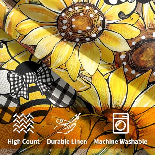 Summer Pillow Covers 20x20 Inch Set of 2, Sunflower Throw Pillow Covers Wood Pillowcase, Bee Polka Dot Decorative Seasonal Floral Spring Cushion Case Couch for Indoor Outdoor Home Decor - Image 6