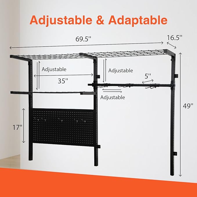 Garage Shelf Wall Mounted with Pegboard Heavy Duty Garage Wall Shelving with - Image 2
