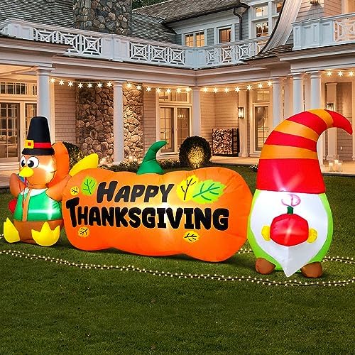 8FT Thanksgiving Inflatables Outdoor Decoration Inflatable Turkey Pumpkin Gnome, Built in LED Lights Blow Up Yard Decorations for Fall Holiday Party Garden Lawn Décor - Image 4