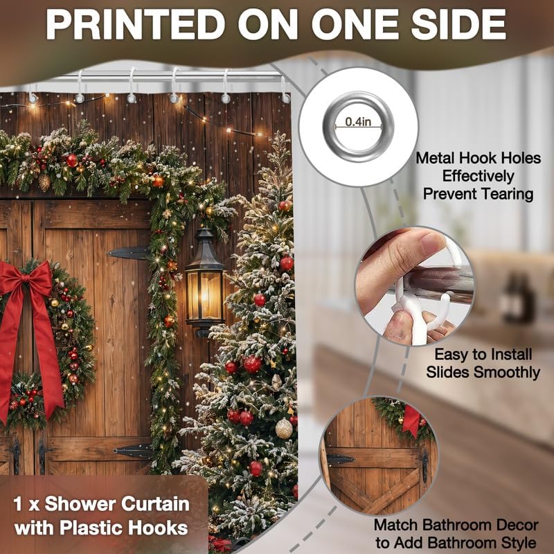 Farmhouse Christmas Shower Curtain, 72x84 Inch Waterproof Fabric - Image 5
