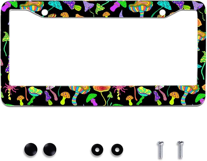 Personalise Colorful Mushrooms License Plate Frames Funny License Plate Frame by Omw2fyb