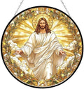 Jesus Christ Suncatchers for Windows,6.3” Stained Glass Window Hangings,Hand-Painted Glass Panel Perfect for Home Décor by 365CUSGIFTS