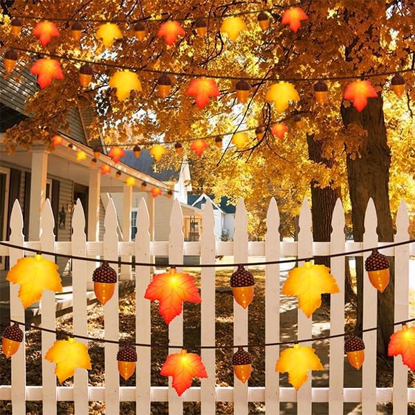 12Ft 20LED Fall Lights - Maple Leaf Acorn String Lights Waterproof, Plug in LED Fall String Lights Indoor Outdoor with Orange Yellow Leaf & Acorn for Home Gathering Autumn Thanksgiving Harvest Decor - Image 6