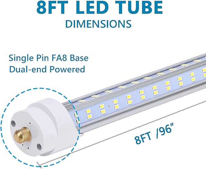 T8 T10 T12 8FT LED Light Bulbs, Single Pin Fa8 Base, 8 Foot LED Fluorescent - Image 3