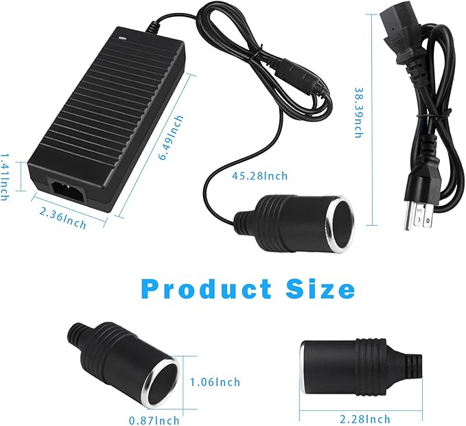 inShareplus 12V 120W 10A AC to DC Converter, 110V to 12V Cigarette Lighter - Image 6