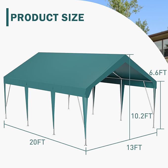 13x20ft Heavy Duty Carport Outdoor Car Canopy UV Resistant Waterproof Party - Image 2