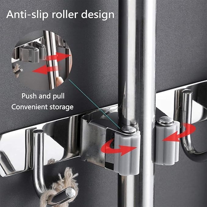 Broom Mop Holder Wall Mount Stainless Steel Tool Hanger Storage Organizer - Image 5