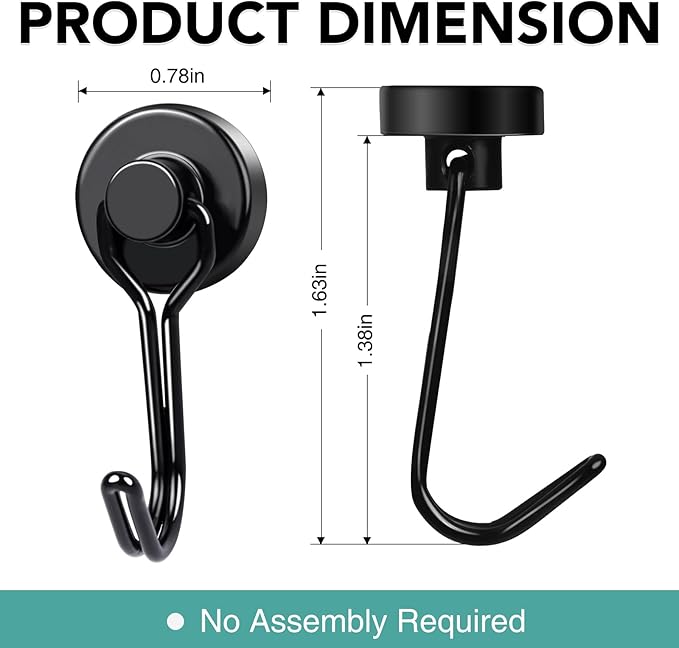 MIKEDE Magnetic Hooks, 40Lbs Heavy Duty Neodymium Magnet Hooks Black Magnetic - Image 4
