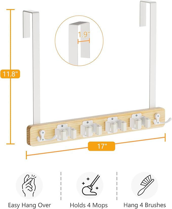 Lorbro Broom Holder Door Mount, Over the Door Broom and Mop Holder - Image 7