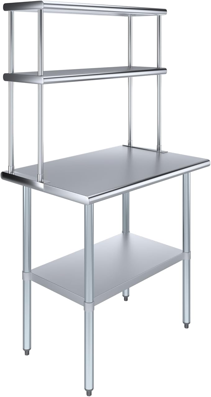 AmGood Stainless Steel Work Table Double Tier Overshelf | NSF by AmGood