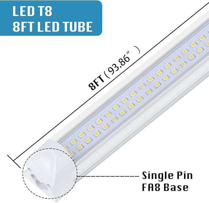 12 Pack, Led Shop Lights, 8FT Led Shop Light, 100W 6000K 15000LM Clear White - Image 2