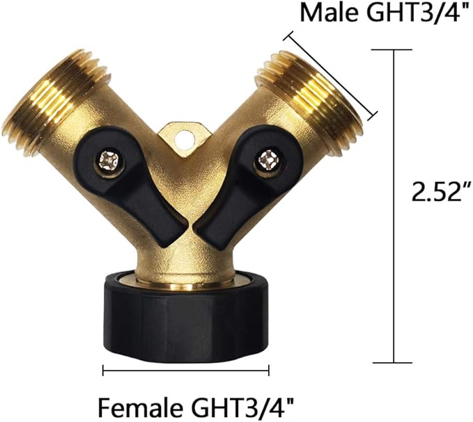 HQMPC Hose Splitter 2 Way Brass Y Valve +3/4" GHT Thread Extra 4 Pressure - Image 3